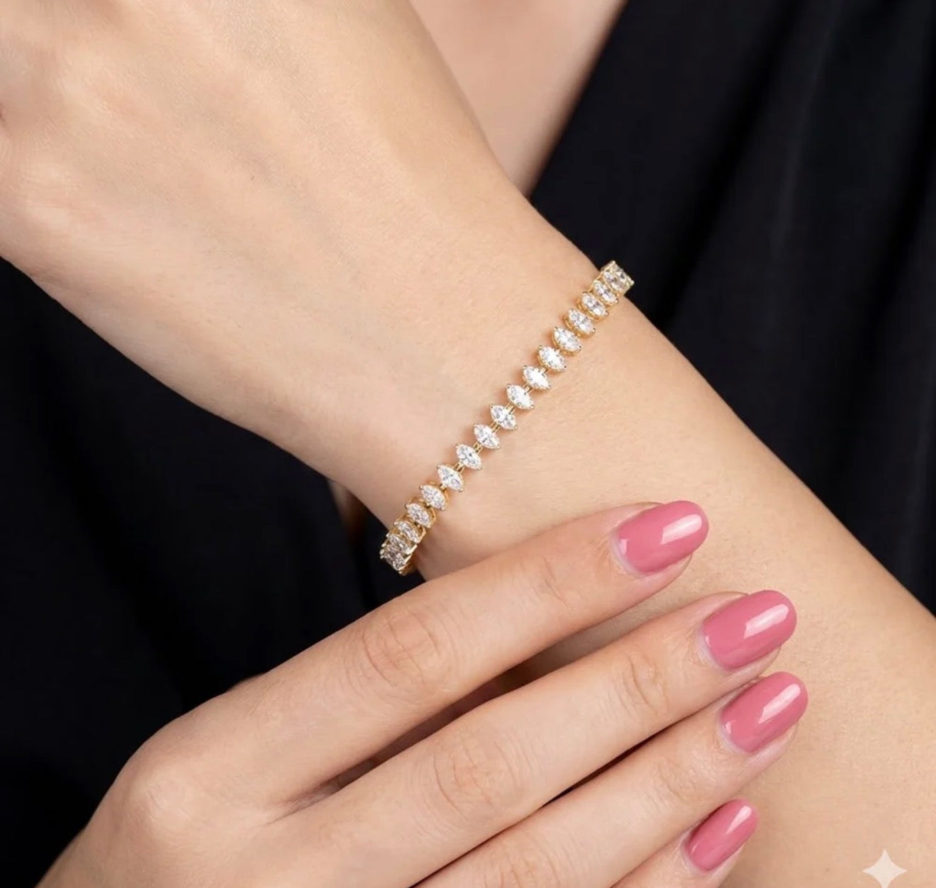Ice Tennis Bracelet – Marquise Cut CZ Gold Filled ◈  Pulsera Oro Laminado (4mm)