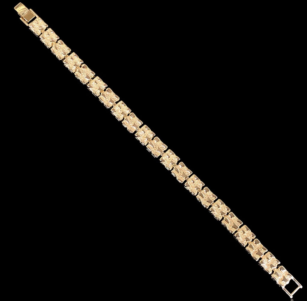Nugget Gold Bracelet – 10mm French Style ◈ Pulsera Oro Laminado