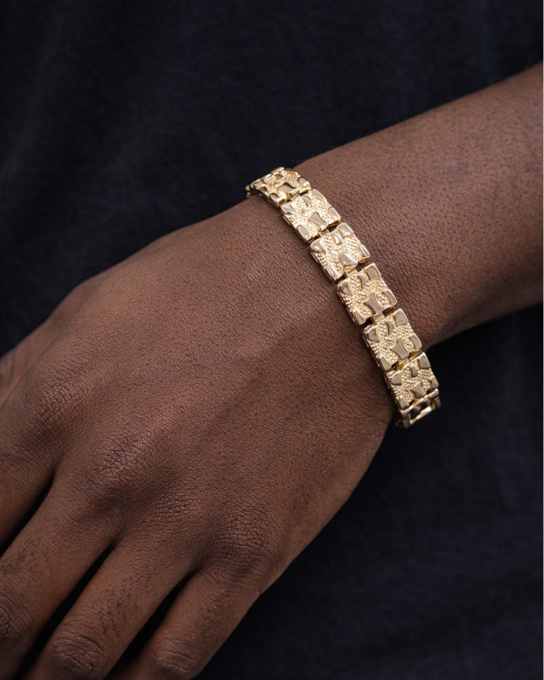 Nugget Gold Bracelet – 10mm French Style ◈ Pulsera Oro Laminado