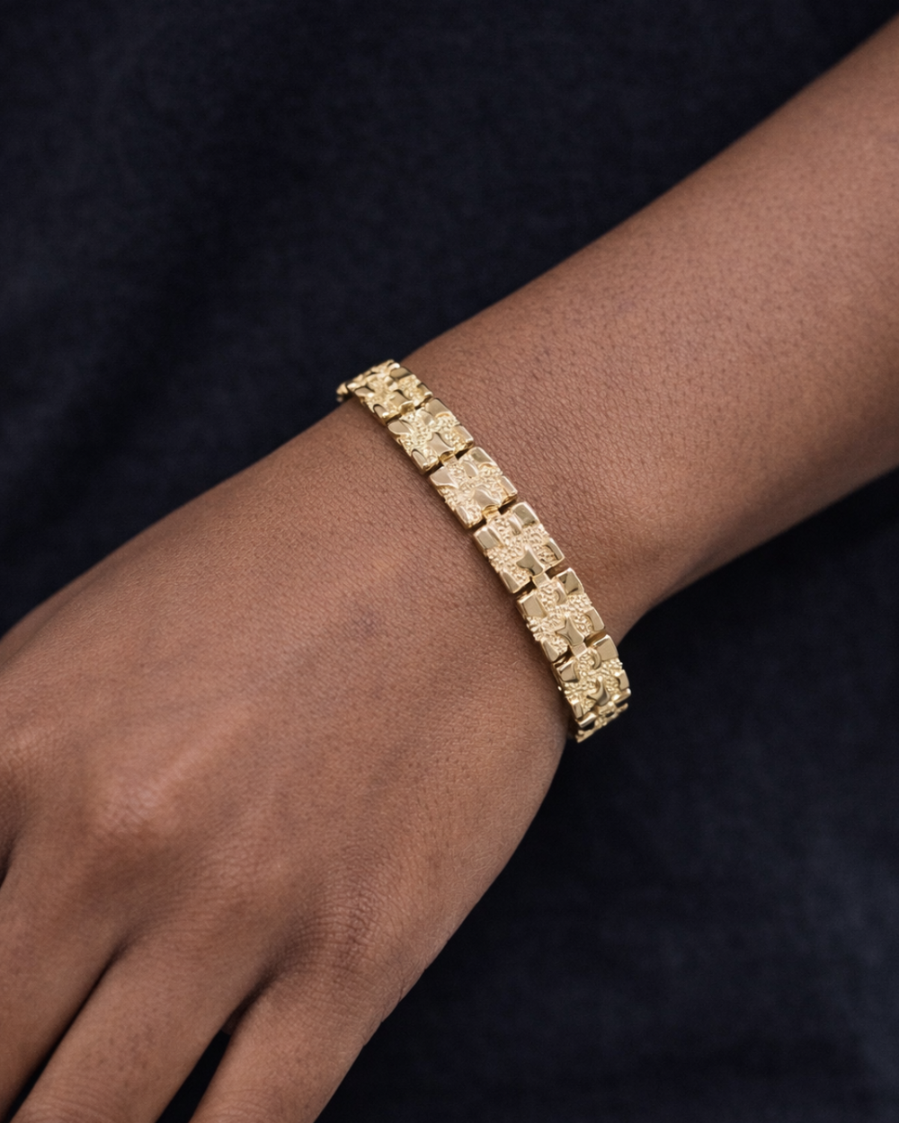 Nugget Gold Bracelet – 7.5mm French Style ◈ Pulsera Oro Laminado